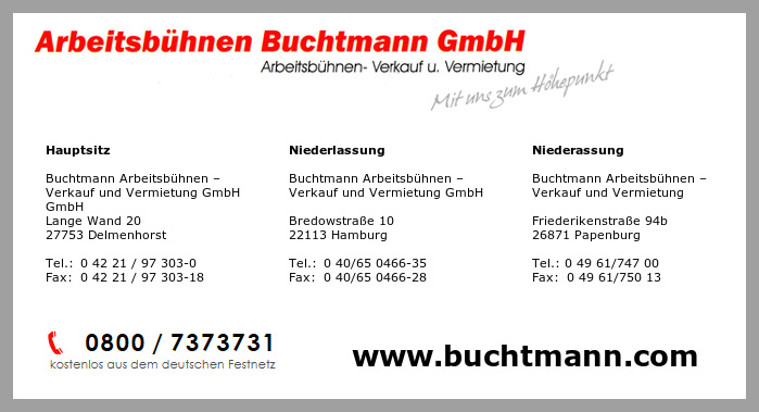 Buchtmann Arbeitsbhnen  Verkauf und Vermietung GmbH