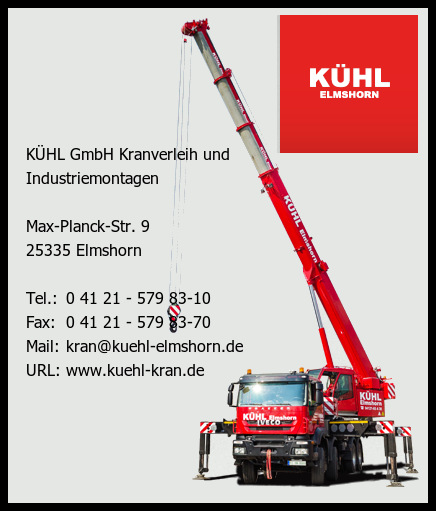 Firma KÜHL GmbH Kranverleih und Industriemontagen in Elmshorn - Branche(n):  Autokrane Autokrane-Verleih Autokranvermietung Kranarbeiten Krane  Speditionen Transporte