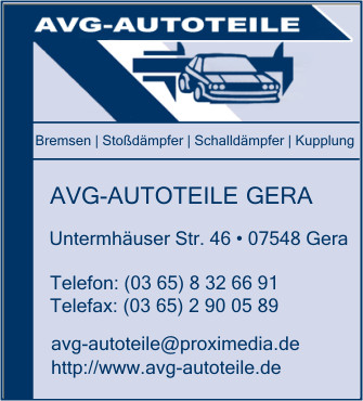 Firma AVG - Autoteile in Gera - Branche(n): Autoteile und -zubehör